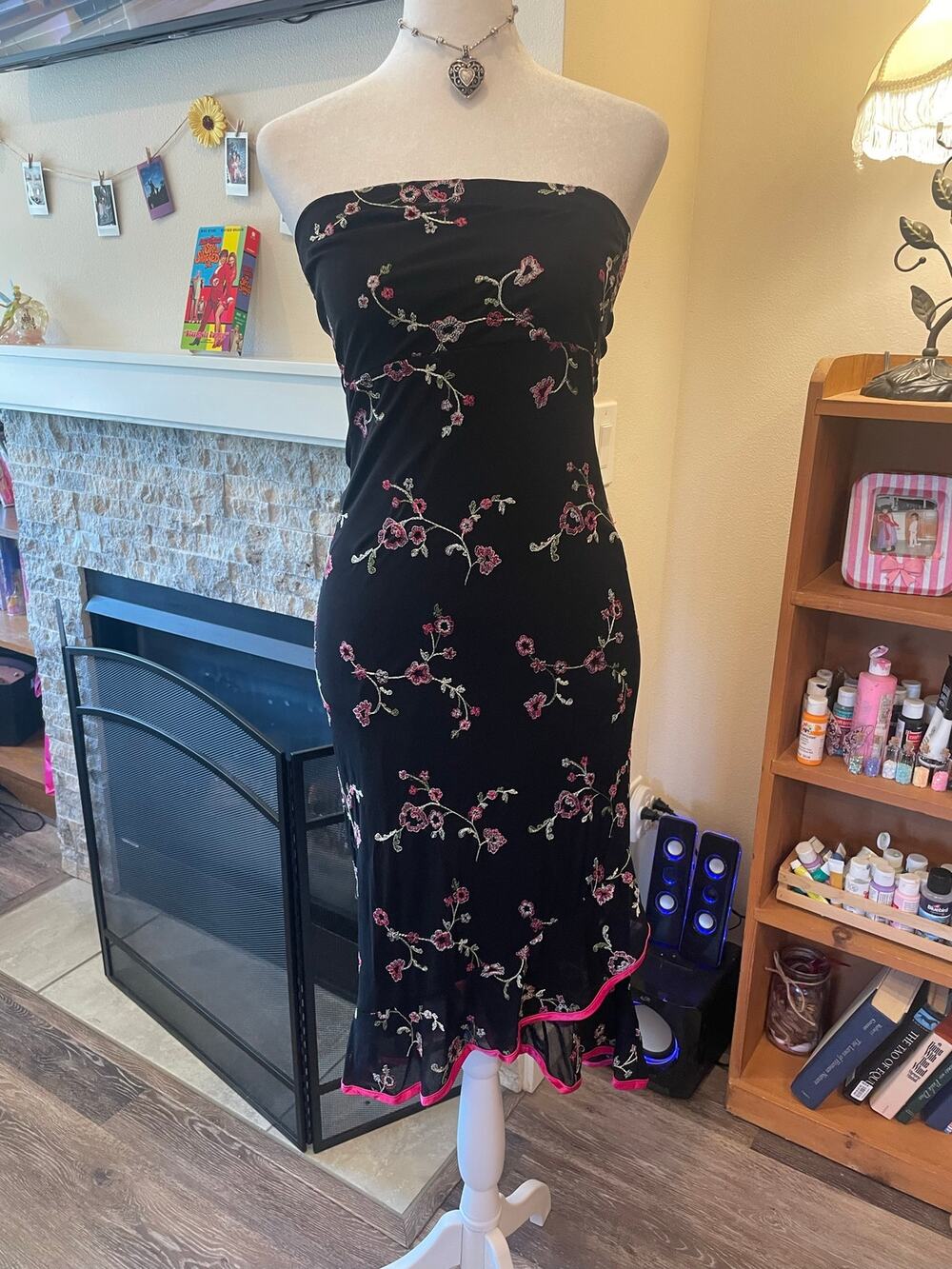 vintage y2k my michelle embroidered strapless dress
